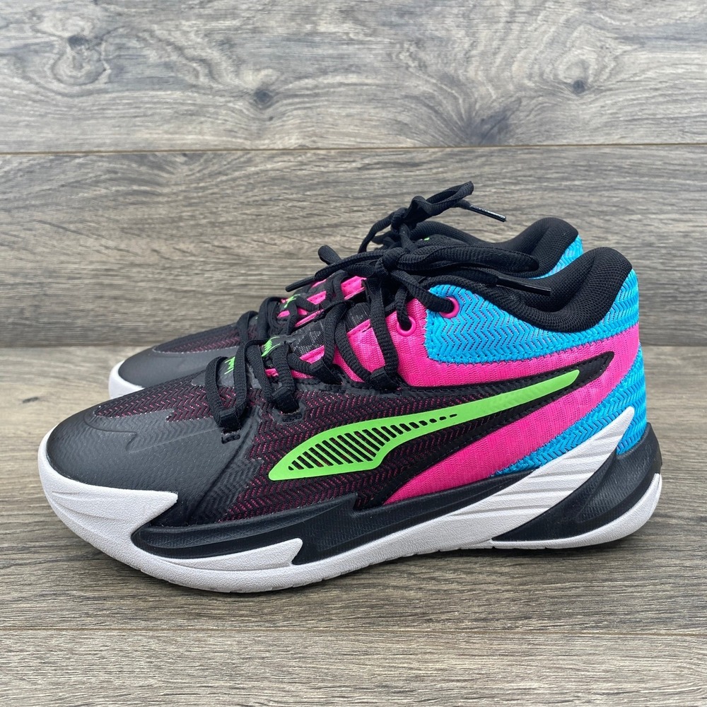 Puma Dagger Youth Basketball Shoes Sneakers Black Pink Blue Neon Size 6 311553